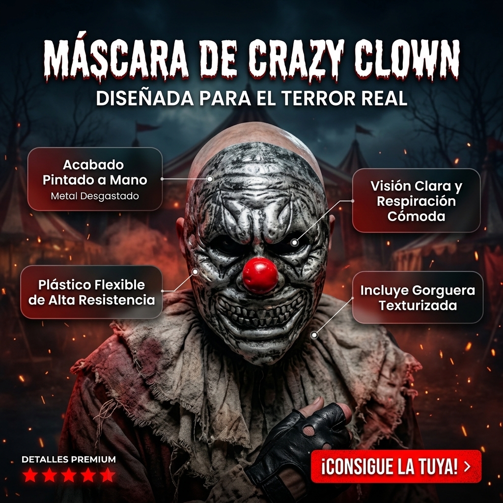🤡 Máscara de Terror - Crazy Clown
