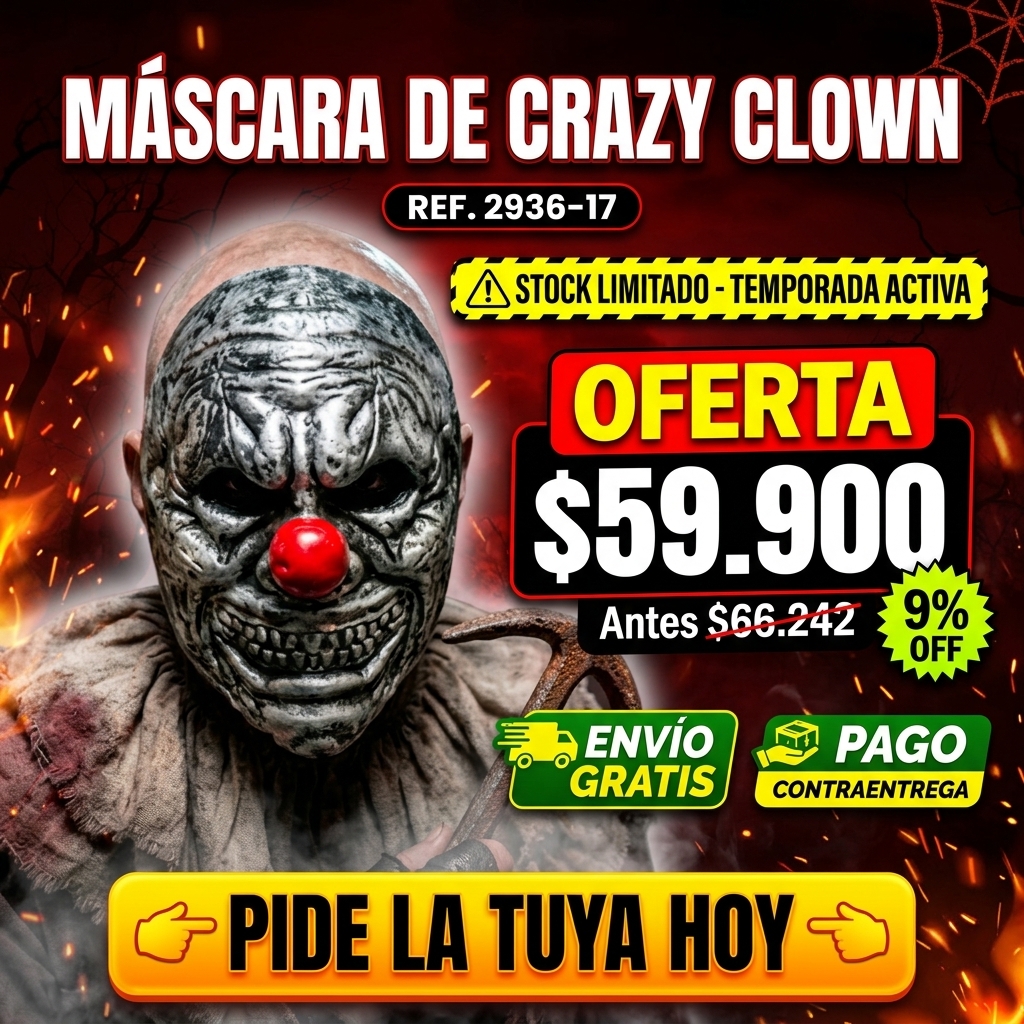 🤡 Máscara de Terror - Crazy Clown